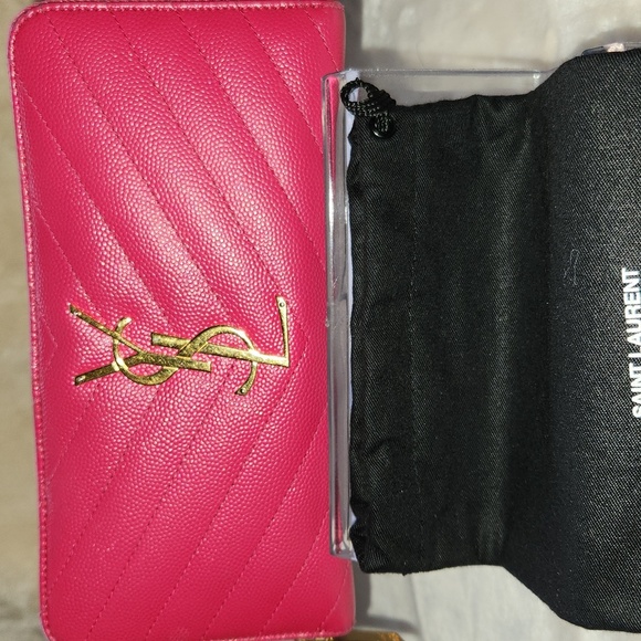 Saint Laurent Pink Caviar Chevron Quilted Wallet/Clutch - Picture 1 of 6
